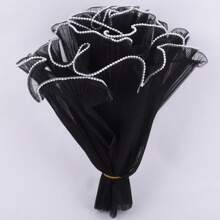 1pc Korean Style Wave Mesh Flower Bouquet, Rose Flower DIY Packaging Material, Pleated Mesh, Pearl Mesh, Ribbon, Suitable For Festivals, Weddings, Birthdays, Flower Shop, DIY Flower Arrangement Packaging Decoration