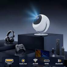 XBJ Proyector portátil WiFi 2.4/5G | Proyección HD de 360° y pantalla LED Giga de 200 pulgadas con conexión inalámbrica de doble banda 6 + BT4.2 | Altavoz incorporado | Cine en casa multifuncional y proyector para exteriores Esencia de verano y regalo perfecto para cumpleaños / Día del Padre