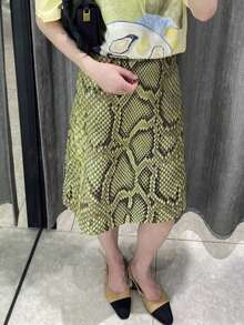Women's Serpentine Print Skirt High Waist Animal Print Midi A Line Skirt for Summer, Spring - Multicolor - Ver 2