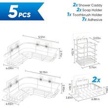 3 Pack Corner Shower Caddy Adhesive Organizer Pink  Adhesive Shower Organizer For Bathroom Storage, Rustproof Stainless Steel Shower Shelves, No Drilling, Space-Saving Shower Rack Shelf For Inside Shower, Pink - 白色 - 查看 10