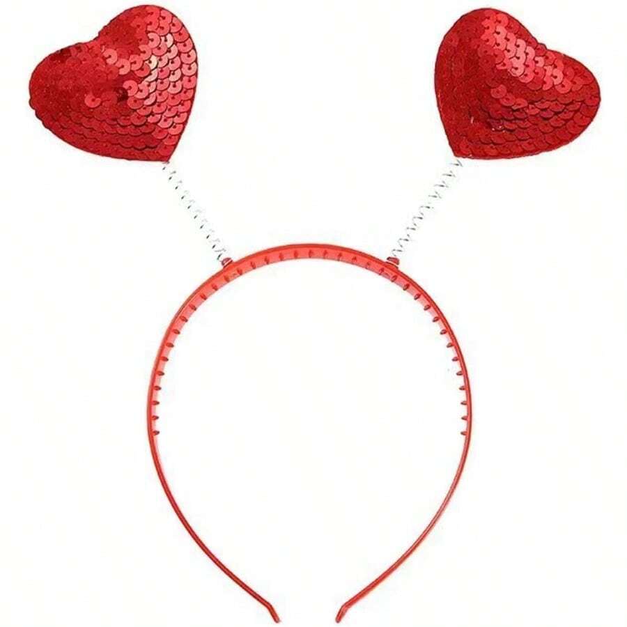 NUEVO Diadema con forma de corazón con lentejuelas rojas, adornos para la cabeza con forma de corazón para fiestas, accesorios para el cabello y utilería para fotos