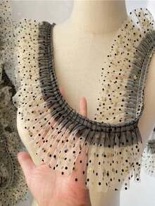 1碼白色波點網眼花邊,適用於服裝、洋裝邊緣修飾和diy手工製作 - 黑色 - 查看 11