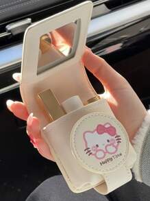 Sanrio 1pc Sanrio For Hello Cute Kitty Lipstick Storage Bag With Mirror - Kawaii Travel Organizer & Friendship Gift For College Women (Graduation Season), Foldable Design With Whimsical Print