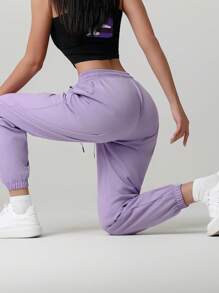 1pc Women's Solid Color Casual Pocket Design Pants, Versatile For Daily Wear, Hiking, Traveling, Trekking, Running, Cycling, Jogging