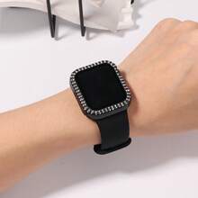 Compatible With Apple Watch Case Series 10/9/8/7/6/5/4/SE With Tempered Glass Screen Protector, Double Bling Case Crystal Diamonds Rhinestone Bumper Overall Hard PC Ultra Protective Cover Compatible With Apple Watch - Apple Double Row Shell Membrane - View 6