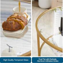 Glass Coffee Table,30" Round Coffee Table Gold Coffee Tables For Living Room,2-Tier Glass Top Coffee Table With Storage Clear Coffee Table,Simple & Modern Center Table Mesa De Centro Para Sala - Clear-matte Gold - View 6