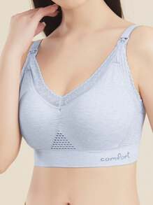 Soutien-gorge d'allaitement sans fil sans coutures avec fermeture avant, sans armature, soutien-gorges d'allaitement rassemblant pour les femmes en post-partum, bleu