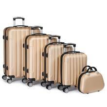 5 Piece Suitcase Set With Corner Protectors, 12/16/20/24/28 Inch Durable Hard Shell 360 Degree Spinner Wheels Large Capacity Multifunctional Lightweight Travel Suitcase - 豎橫金色 - 查看 5