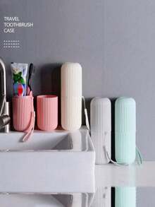 1件套便携式旅行牙刷套装带盖漱口杯，化妆刷收纳盒，旅行洗漱杯，情侣牙刷，牙膏收纳盒，简易牙刷漱口杯套装，随机颜色绳，旅行必备