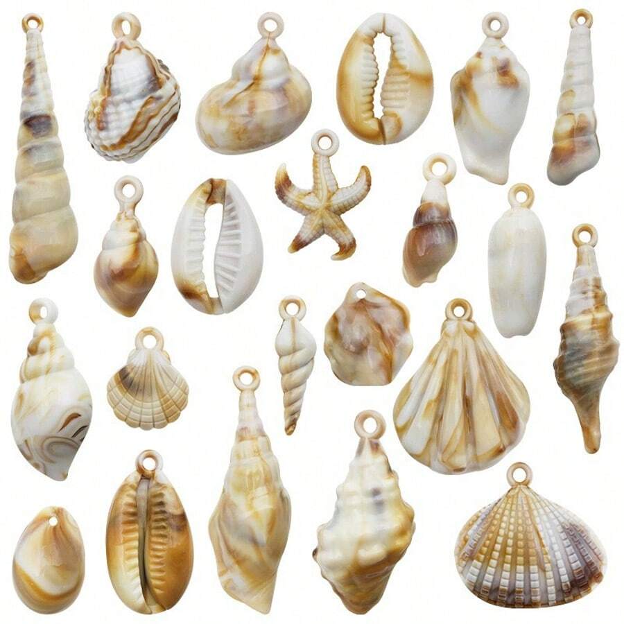 22/44 pièces Perles acryliques de coquillages et de conques, pendentifs, convenant pour la fabrication de bijoux faits main, accessoires pour colliers, boucles d'oreilles, bracelets, porte-clés, pulls, pinces à cheveux, etc. - Multicolore - Voir 1