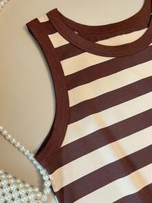 Bộ 3 áo tank top không tay cho bé gái tuổi teen, thoáng khí, thoải mái mùa hè, đi học, xuân hè, thu đông, kẻ sọc, phong cách Mỹ. - Màu Khaki - Xem 6