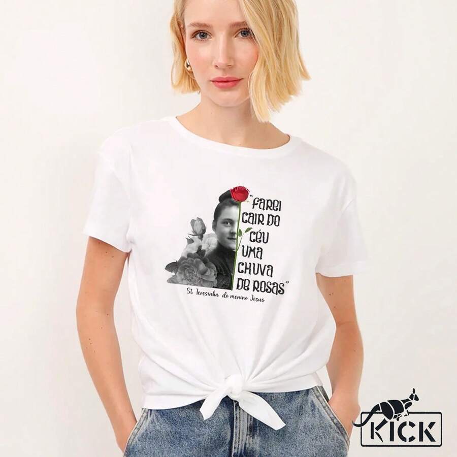 T-Shirt T-Shirt Saint Therese Rain Of Roses Unisex Shirt 100% Cotton - trắng - Xem 1