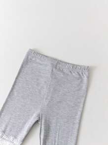1 Stück Mädchen 3/4 Länge Leggings mit Spitzenbesatz, süß & vielseitig für täglichen Lässig-Stil, Sport, Tanz, Frühling & Sommer