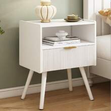 Bedside Table, Solid Wood Bedside Table, Storage Cabinet With Worktop, Open Mesh, Drawer, Suitable For Bedroom, Living Room, Dining Room, Study, 42*30*65 Cm (1 Piece) - trắng - Xem 2