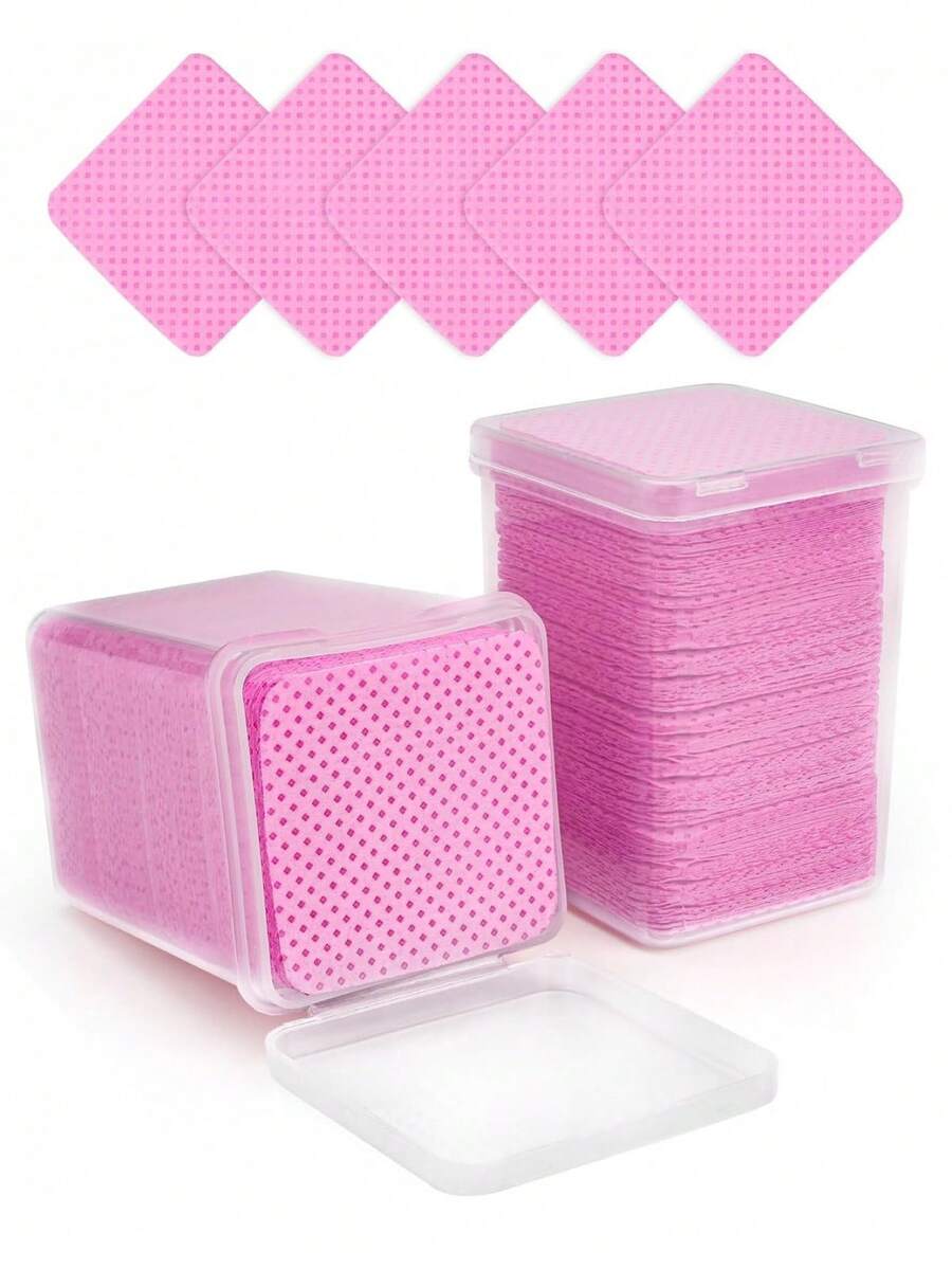 200pcs Pink Nail Care Accessories Cleaning Wipes, Heart-Shaped Non-Woven Cleaning Cloths, Pink Nail Tools, Square Pink Boxed Gel Polish Remover Wet Wipes, Cleanser, Lint-Free Nail Polish Remover Wet Wipes