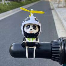 1pc Cute Panda With Helmet Creative Personalized Motorcycle Decoration, Elastic Band Suitable For Most Motorcycles And Bikes - one-size - View 4