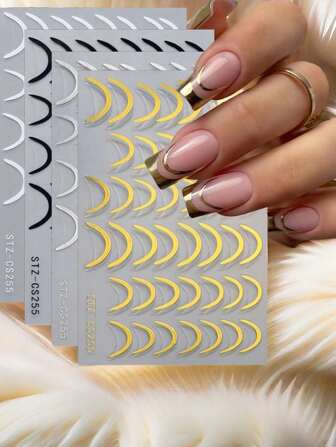 Get Glamorous With French Pop Art Striped Golden, Silver, White, And Black Nail Stickers, Suitable For Nail Art Decoration, Handmade Manicure, And DIY Nail Care