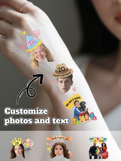 12-300 piezas Tatuajes temporales personalizados con fotos y texto, tatuajes falsos personalizados, pegatinas de tatuajes personalizables con imágenes, para aniversarios, regalos de boda, Día de San Valentín, ceremonias de graduación, regalos de cumpleaños, regalos ideales para él/ella, amigos, hombres, mujeres, familia