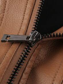 LEDUNTINO Men's Fashion Zipper Casual Outdoor Motorcycle Leather Jacket, Sports Style, Solid Color, Bomber Jacket, Men's Spring/Autumn Stand Collar, Motorcycle Windbreaker Leather Jacket, Versatile, Suitable For Outdoor Commuting, Ideal Gift For Boyfriend Or Husband, Thermal Lined, Winter Style - Brown - View 5