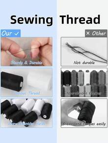 2/4 件 500 米缝纫线涤纶线套装黑白双色涤纶缝纫线强力适用于手动缝纫机 - 彩色 - 查看 11