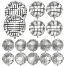 16 个迪斯科球气球，32 英寸、22 英寸、10 英寸大号 4D 银色迪斯科气球铝箔气球适合 70 年代 80 年代 90 年代迪斯科主题派对、生日派对、圣餐派对、毕业派对装饰 - 銀色 - 查看 1