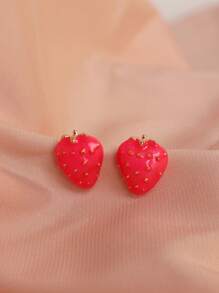 1 Pair Retro Cute Strawberry Design Earrings, Suitable For Women, Daily Wear Or Gift