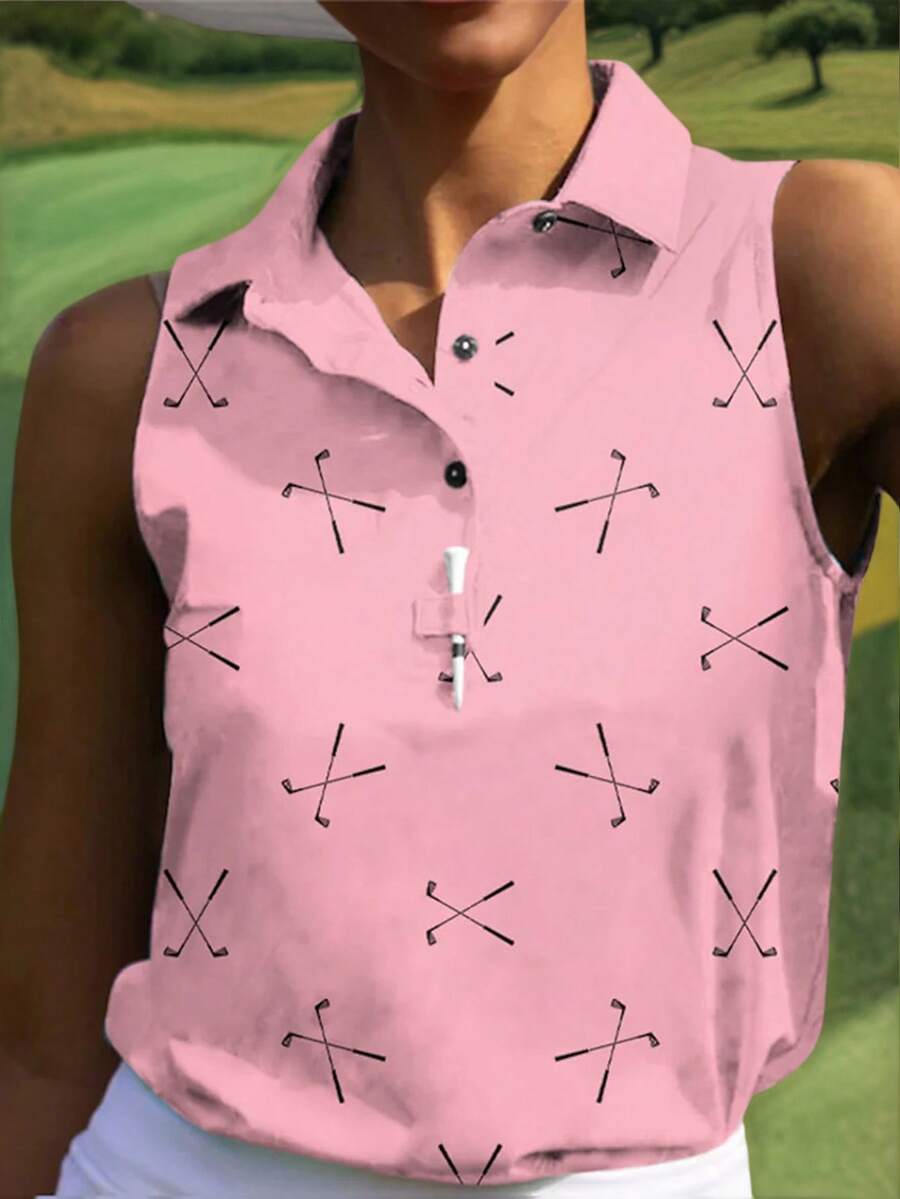Camiseta deportiva de primavera/verano, nuevo estilo de moda, camiseta deportiva de estilo francés para mujer, estampado total, golf, cuello polo, vuelta al cole, camiseta estadounidense, uniforme de maestro, estilo de los 70, ida y vuelta, minimalismo, ropa de oficina, retro, simplista, francesa, camiseta deportiva casual sin mangas para mujer, adecuada para ropa exterior, transpirable