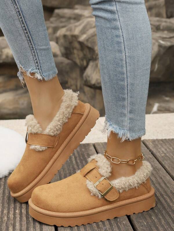 2025 New Thick Sole Camel Plush Snow Boots For Women,Warm Winter Shoes With Fur Lining