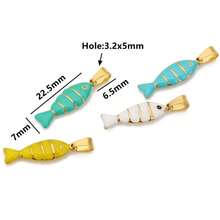 5 件不锈钢彩色珐琅鱼形饰品 DIY 项链耳环条纹鱼吊坠制作用品配件