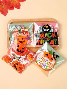 100 件万圣节自封糖果袋、卡通南瓜图案礼品袋、礼品包装袋、巧克力饼干烘焙袋、糖果包装袋、糖果包装袋、万圣节装饰、万圣节派对装饰、万圣节不给糖就捣蛋装饰、万圣节快乐装饰