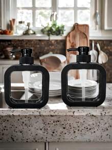 Transparent Dish Soap Dispenser, Bathroom Liquid Soap Dispenser - With Anti-Rust Pump, Suitable For Kitchen Sink, Bathroom, Black/Decorative Frame Transparent Square Soap Dispenser Refillable (Dishcloth, Cleaning Brush Random Delivery)