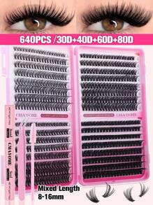 640 D-Curl Personal Eyelash Book Large Capacity 30D+40D+60D+80D 8-16mm Mixed Length Eyelash Curses For Beginners DIY Eyelash Curses Dramatic Volume And Natural Look And Additional Thick And Slender DIY Home Eyelash Extension Set. The Set Includes Adhesive And Seal, Tweezers And Brush The First Choice For Easily Diy Summer Eyelashes At Home