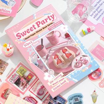 Sweet Party Themed Sticker Book, Cute Pink Stickers Collection For DIY Scrapbooking, Planner Decor, Phone Decoration Back To School