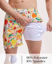 Mens Swim Trunks With Compression Lined Short Bathing Suits For Men 5 Inch Inseam Liner Men's Swimming Trunk - Tropical - View 3