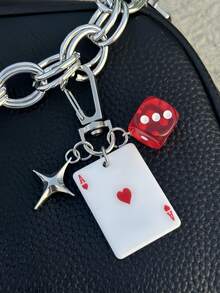 1/3件套扑克牌骰子钥匙扣，带星星吊坠，黑桃、方块、梅花合金金属钥匙圈，装饰钥匙扣，可挂在包包上，卡通数字主题配饰，汽车钥匙扣，吊坠，手机挂绳，汽车挂饰，钥匙链 - 彩色 - 查看 12