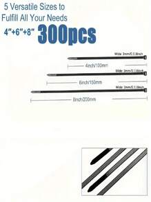 300 Stücke schwarze Nylon-Kabelbinder, verstellbar, selbstsichernd, wasserdicht und rutschfest, 3,94/5,91/7,87 Zoll, geeignet für den Außenbereich, Kabel-, Garten- und Haushaltsbündelung, sicherer Reißverschluss, verstellbarer Riemen, Kunststoff