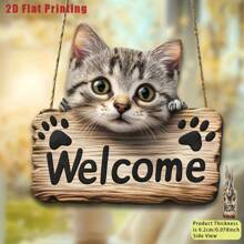 1 pezzo Segno di benvenuto in legno stile vintage con adorabile design a gatto, stampa 2D piatta, legno di alta qualità, facile da montare a muro per casa, bar, ristorante, idea regalo unica per spazi piccoli, decorazione a tema gatto