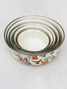 5个彩色搪瓷密封食品储物罐，尺寸分别为10/12/14/16/18厘米，包含带盖的水果蔬菜碗，适用于厨房、圣诞礼物、餐具套装、餐垫、餐具、厨房必备品、家居装饰、烹饪辅助用品，也适合情人节、斋月、开斋节、复活节等节日。 - 彩色 - 查看 7