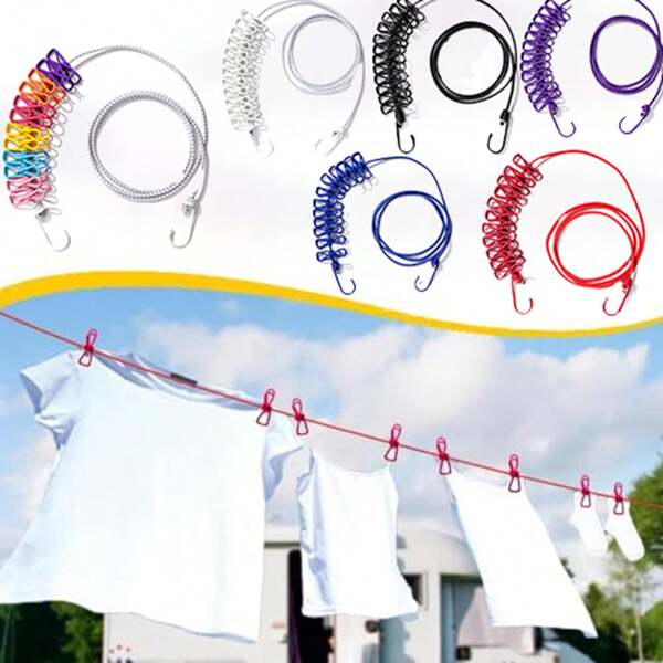 Extendable Portable Clothesline With 12 Clips, Travel Laundry Drying Rope For Indoor Washing, Outdoor Camping Accessories (Available In Various Colors)