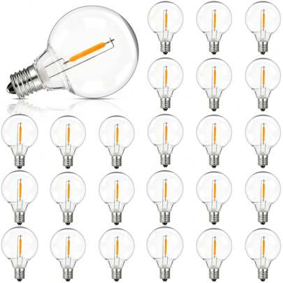 Lâmpadas LED de plástico globo G40 1W, 25 peças, base de parafuso E12, 110V 220V, branco quente 2200K, igual a 7W, 10W, incandescente, à prova d'água, inquebrável, regulável, pequenas lâmpadas de substituição para decoração de cordão de luz