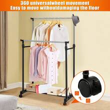Clothes Rail Adjustable Garment Rack Telescopic Coat Rack Hanging Rail Clothes Stand With Shoe Shelf And Casters Clothing Rack For Small Place Organiser Shelf Bedroom Clothing Rack - Black Double Rail - View 5