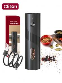 CLITON 2025 Premium Rechargeable Electric Pepper Mill & Salt Grinder Set With LED Lighting - USB-C Rechargeable Lithium Battery (300mAh) / 110mL Capacity / Adjustable Coarseness / Modern Kitchen Gift For Europe And Middle East (Single Unit And 2-In-1 Base Set) - Multicolor - View 13