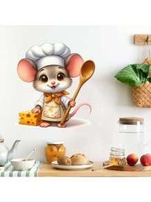 Autocollants de cuisine/Autocollants de décoration Autocollants mignons de souris chef Autocollants imperméables et anti-poussière, 1 pièce en matériau PVC Autocollants amovibles et résistants à l'usure, convenant à la décoration de cuisine, de mur, de restaurant, Stickers muraux 15 x 15 cm, cadeaux d'anniversaire intéressants, cadeaux de remise des diplômes, donnez à votre maison un nouveau look