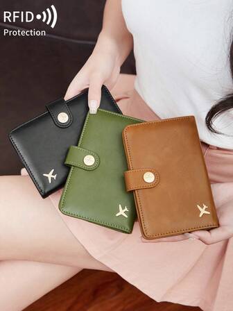 MIYIN 1 件护照夹极简主义旅行配件 - 方便存储护照多卡位 PU 护照夹 - 按扣闭合飞机图案假日用品旅行用品护照钱包旅行配件商务休闲女性和男性旅行必需品旅行必备品适合旅行和返校适合送礼给家人朋友爱人