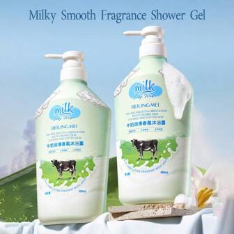 800ml 牛奶香型保湿沐浴露，温和清洁，舒缓保湿，适合敏感肌肤，泡沫丰富，适合所有肤质，男女通用，家庭装