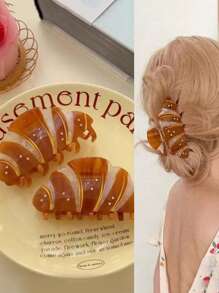 Women's Hair Clips, Sweet Rhinestone French Croissant Hair Claws, Unique Cute Accessories Suitable For Daily Wear, Party, Travel, Versatile Hair Accessories Women Claw Clips Fall Winter For Vacation Outfits Woman