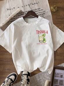 TEQUILA Cocktail Summer Club T-Shirt Women Casual Round Neck Short Sleeve T-Shirt - White - View 2