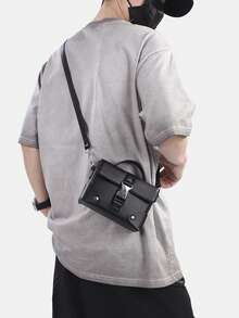 peach tree 男士盒子包斜挎包单肩包小方包商务 PU 防水翻盖钱包男女通用商务收纳包适合商务旅行、洗漱用品、工具收纳，大容量让您的物品井然有序且便于携带，黑色手拿包 - 黑色 - 查看 6