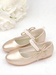 CAIWENNIAO Girls Pearl Embellished Soft Sole Princess Shoes For Recital/Formal Occasion, Small White Shoes (New Model)