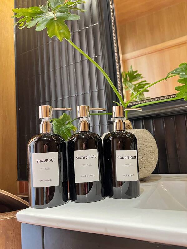 3pcs/Set 500ml/16oz Reusable Plastic Bottles With Waterproof Labels, Suitable For Shampoo, Conditioner, Body Wash - Home, Hotel, Salon Use - Asian Style Back To School